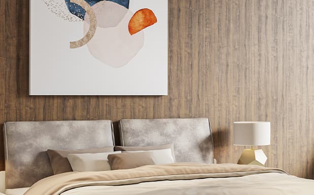 Wooden Bed Base with Upholstered Headboard