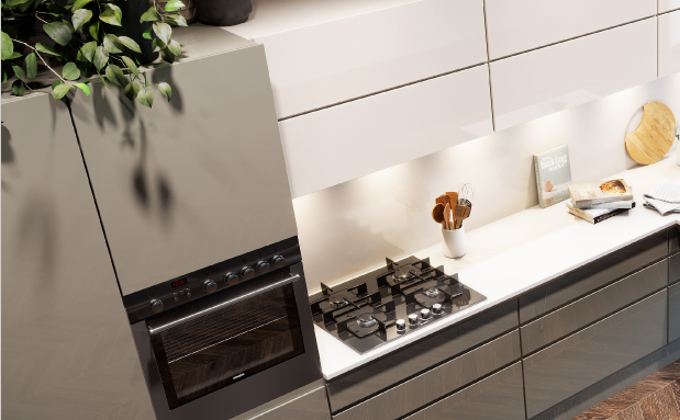 High Gloss Cappuccino and Ivory Finish with Matt PU Handles